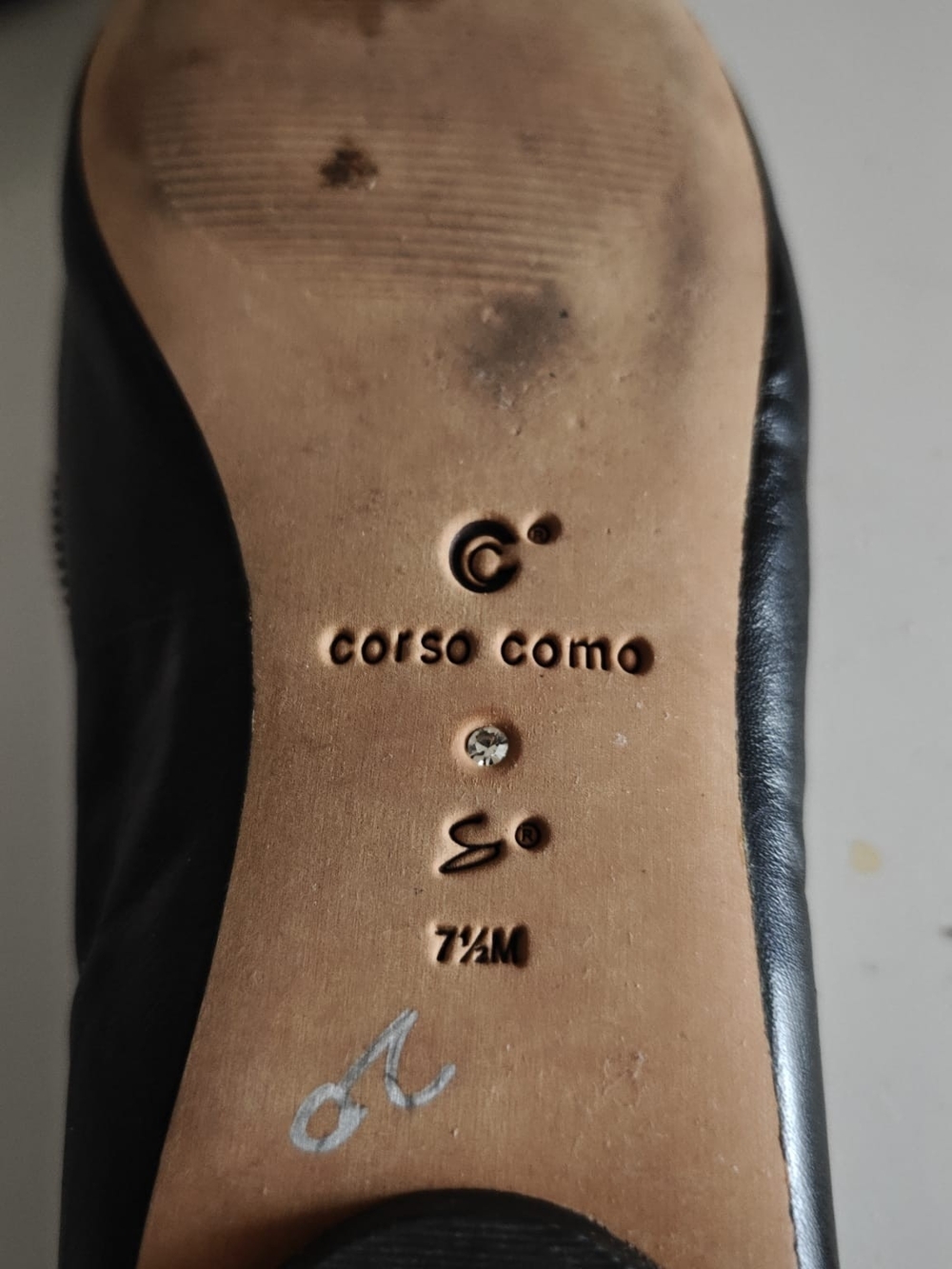 Corso Como Black Leather Zip-Front Ballet Flats